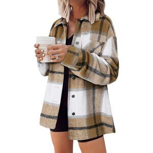 Women Yellow Collared V Neck Button Down Oversized Long Sleeve Shirt Top